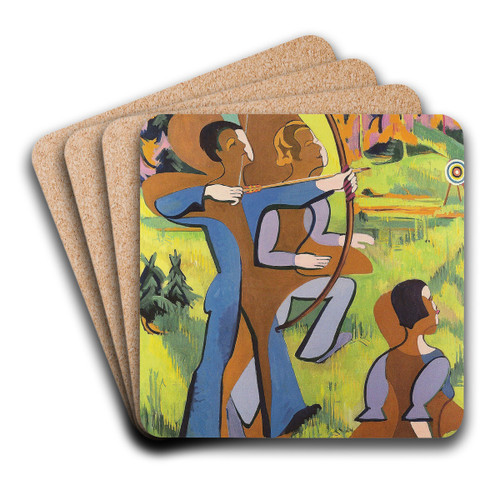 archers by Ernst Ludwig Kirchner Art Drink Coaster set