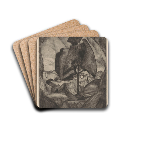 Boom in een heuvellandschap met meer by Lodewijk Schelfhout Drink Coasters - set of 4 Boom in een heuvellandschap met meer by Lodewijk Schelfhout Drink Coasters - set of 4