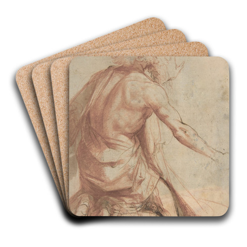 Kneeling Bearded Old Man by Nosadella (Giovanni Francesco Bezzi) Art Drink Coaster set
