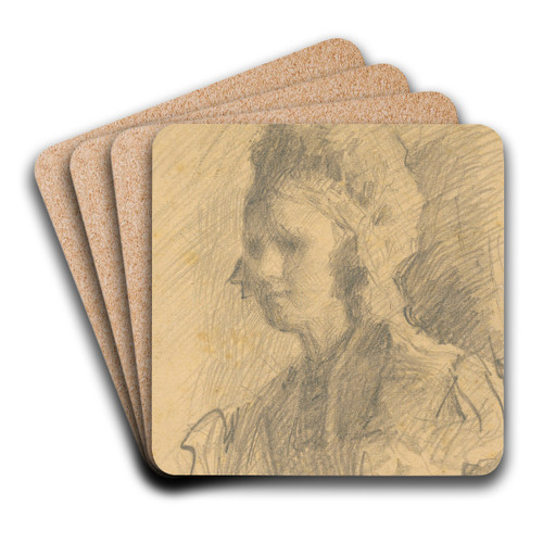 Woman in a Bonnet by Elemr Halsz-Hradil Art Drink Coaster set Woman in a Bonnet by Elemr Halsz-Hradil Art Drink Coaster set
