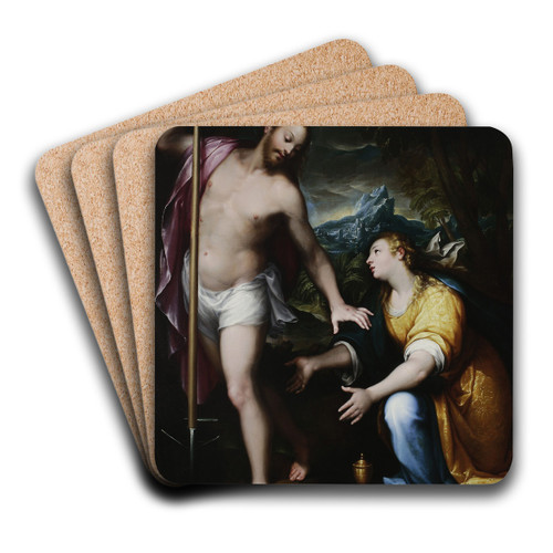 Noli me tangere  Resurrected Christ appearing to Mary Magdalene (John 20-14-17) by Denys Calvaert Art Drink Coaster set