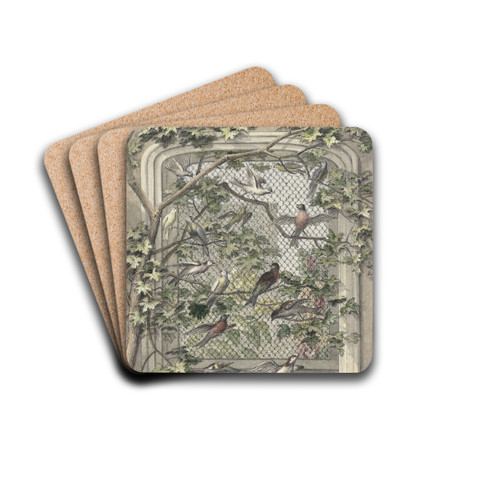 Volire met veertien vogels by Aert Schouman Drink Coasters - set of 4
