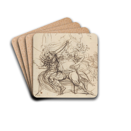 Falstaff with Mrs. Ford and Mrs. Page (Shakespeare, The Merry Wives of Windsor, Act 5, Scene 5) by Henry Fuseli Drink Coasters - set of 4