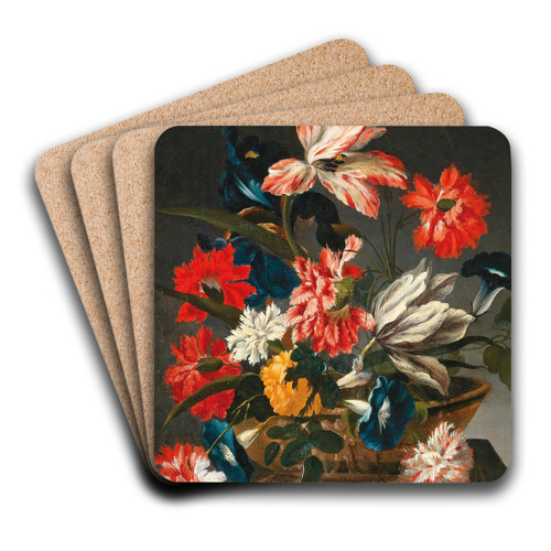 Flowers in a decorative vase on a stone ledge by Francesco Caldei Art Drink Coaster set Flowers in a decorative vase on a stone ledge by Francesco Caldei Art Drink Coaster set
