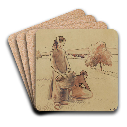 Paysannes  lherbe by Camille Pissarro Art Drink Coaster set