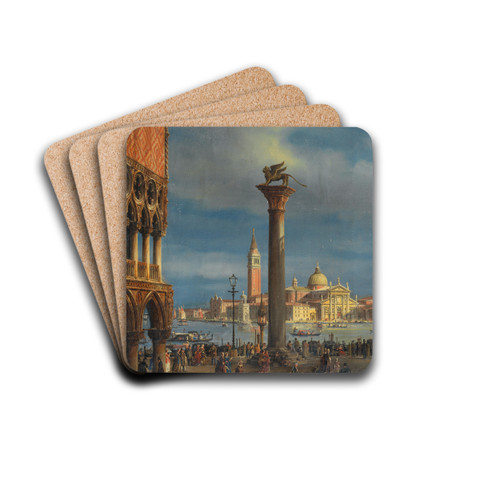 Venice, a View of the Piazzetta with the Doges Palace towards San Giorgio Maggiore by Francesco Zanin Drink Coasters - set of 4
