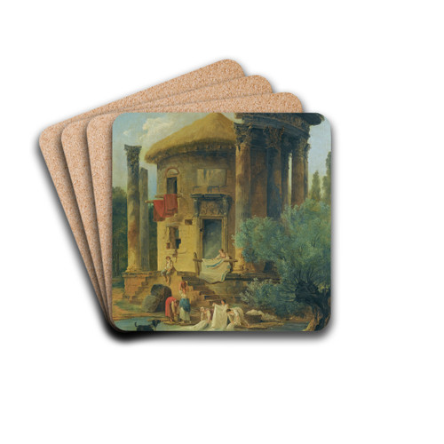 Washerwomen At The Edge Of A River, Beneath A Ruined Circular Temple by Hubert Robert Drink Coasters - set of 4