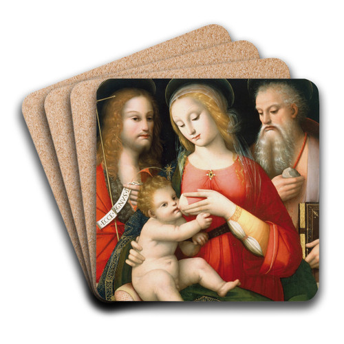 Madonna with Child and Saints John the Baptist and Girolamo by Andrea del Brescianino Art Drink Coaster set
