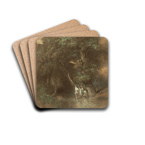 Bathers by a Giant Oak by Constant Troyon Drink Coasters - set of 4