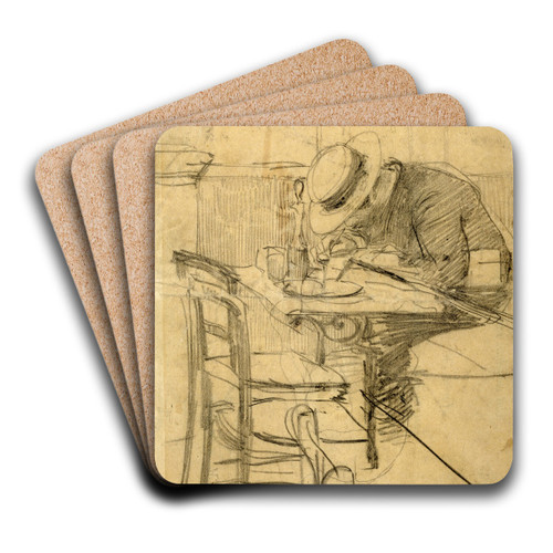 Le peintre Helleu assis  une terrasse de caf by Giovanni Boldini Art Drink Coaster set Le peintre Helleu assis  une terrasse de caf by Giovanni Boldini Art Drink Coaster set