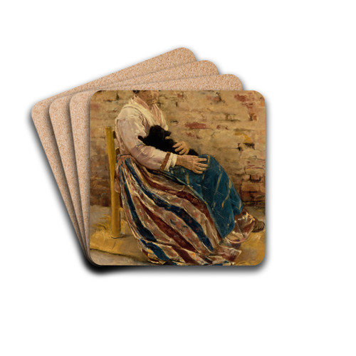 An Old Woman with Cat by Max Liebermann Drink Coasters - set of 4