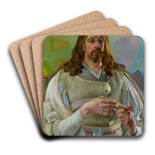 Christ in Emmaus  central section of the triptych by Jacek Malczewski Art Drink Coaster set Christ in Emmaus  central section of the triptych by Jacek Malczewski Art Drink Coaster set