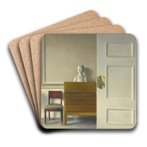 Interior with a bust by Vilhelm Hammershi Art Drink Coaster set