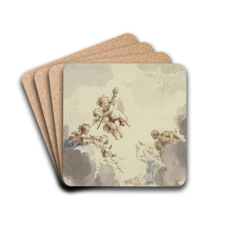 Amoretten mit einem Thyrsusstab und Bacchanten in Wolken by Jacob de Wit Drink Coasters - set of 4