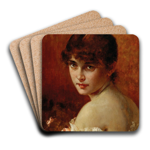 A Coquettish Glance by Conrad Kiesel Art Drink Coaster set