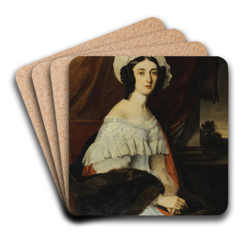 Portrait d'Eugnie Gabrielle Barbou des Courires, baronne Rivet by Alexandre Marie Colin Art Drink Coaster set