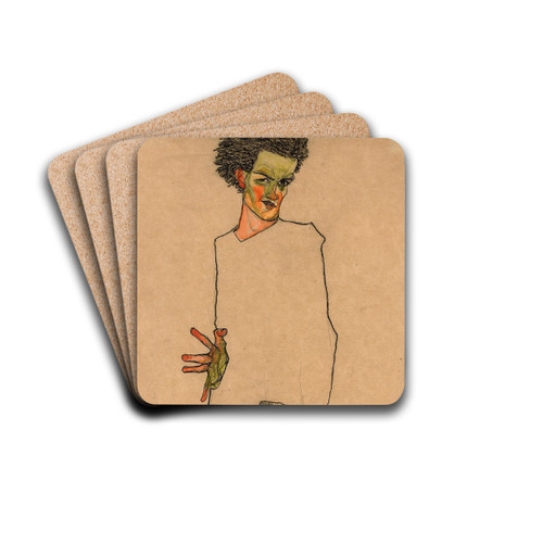 Selbstbildnis by Egon Schiele Drink Coasters - set of 4