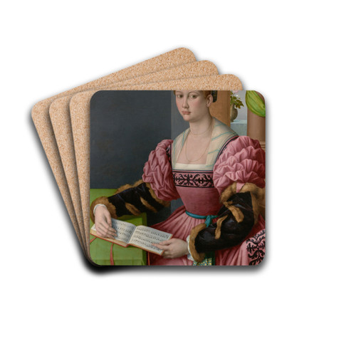 Portrait of a Woman with a Book of Music by Bacchiacca Drink Coasters - set of 4