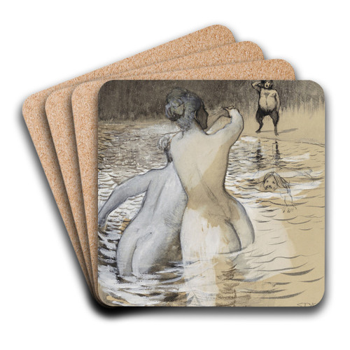Faun und badende Nixen by Franz von Stuck Art Drink Coaster set Faun und badende Nixen by Franz von Stuck Art Drink Coaster set