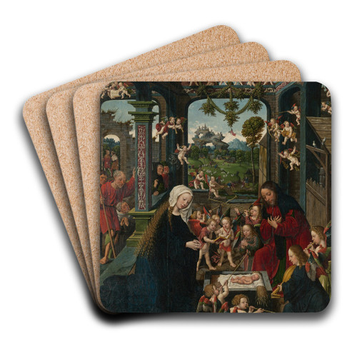 The Adoration of the Christ Child by Workshop of Jacob Cornelisz. van Oostsanen Art Drink Coaster set
