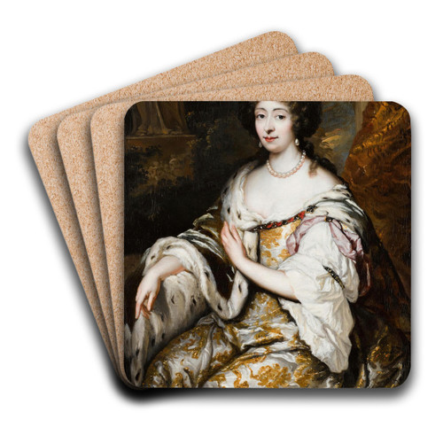 A Portrait Of Maria Mancini by Constantijn Netscher Art Drink Coaster set