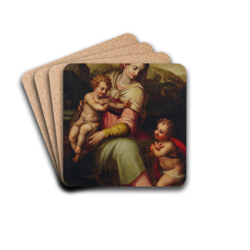 Madonna and Child with the infant Saint John the Baptist by Giovanni Battista Naldini Drink Coasters - set of 4