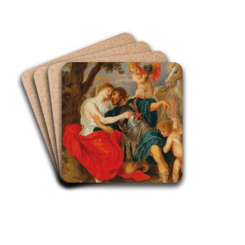 Venus disarming Mars by Follower of Peter Paul Rubens Drink Coasters - set of 4 Venus disarming Mars by Follower of Peter Paul Rubens Drink Coasters - set of 4