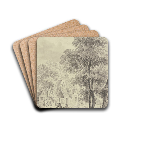 Kanal bei Husern im Wald, vorne ein Boot mit drei Mnnern by Paulus van Liender Drink Coasters - set of 4