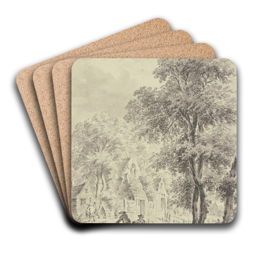 Kanal bei Husern im Wald, vorne ein Boot mit drei Mnnern by Paulus van Liender Art Drink Coaster set