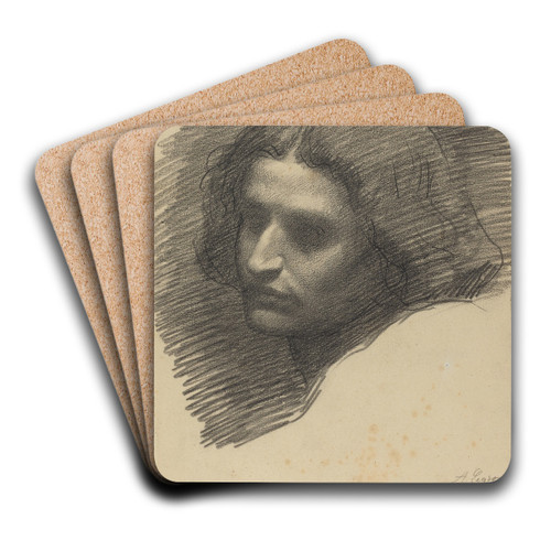 Head of a Man Facing Left (recto) by Alphonse Legros Art Drink Coaster set