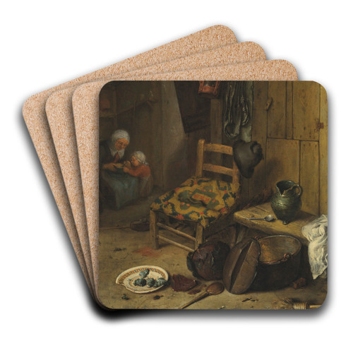 A kitchen interior with a mother and child by Adriaen van Ostade Art Drink Coaster set A kitchen interior with a mother and child by Adriaen van Ostade Art Drink Coaster set