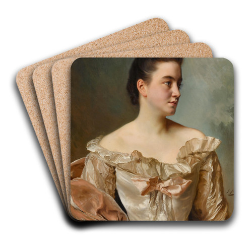 A portrait of a lady in pink by Gustave Jean Jacquet Art Drink Coaster set A portrait of a lady in pink by Gustave Jean Jacquet Art Drink Coaster set