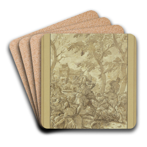 Moses beschtzt die Tchter des Jethro by Giovanni Francesco Romanelli Art Drink Coaster set