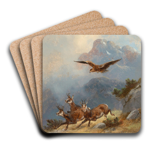 Chamois Pursued by an Eagle by Moritz Mller II Art Drink Coaster set