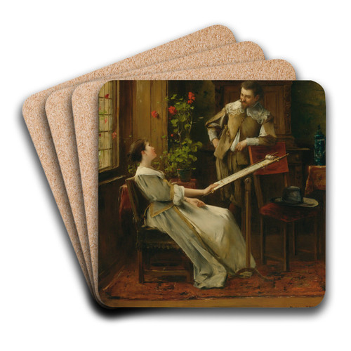 Flirt (La Broderie) by Mihly Munkcsy Art Drink Coaster set