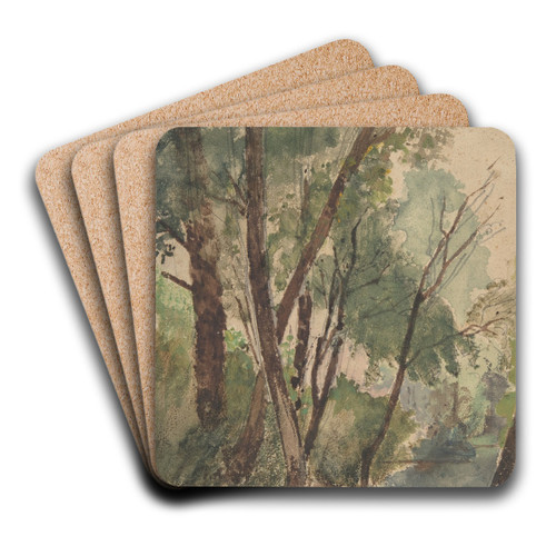 Trees Beside a Pond by Louis-Antoine-Lon Riesener Art Drink Coaster set Trees Beside a Pond by Louis-Antoine-Lon Riesener Art Drink Coaster set