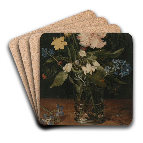 Still Life with Flowers in a Glass by Jan Brueghel the Younger Art Drink Coaster set