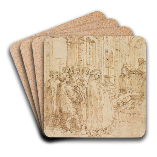 The Funeral of Saint Stephen by Filippo Lippi Art Drink Coaster set