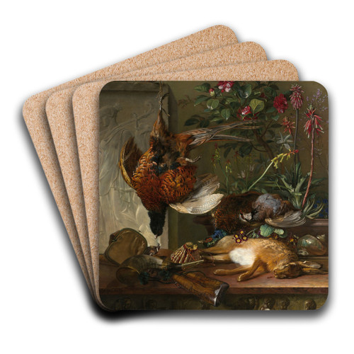 Still Life with Game and a Greek Stele; Allegory of Autumn by Georgius Jacobus Johannes van Os Art Drink Coaster set