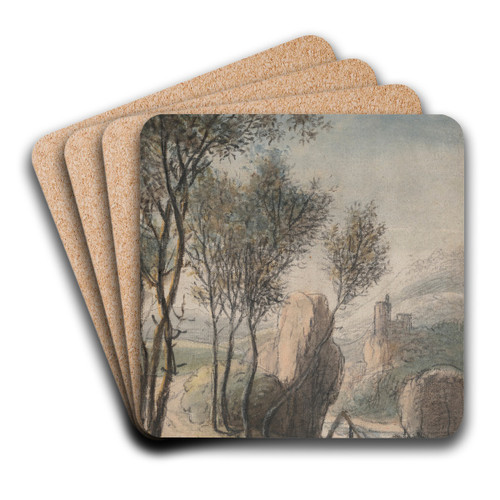 River Landscape with a Castle in the Distance by Antonie Waterloo Art Drink Coaster set