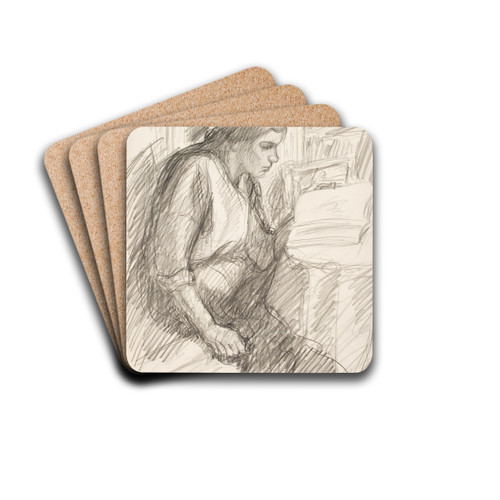 Lukeva nainen by Alfred William Finch Drink Coasters - set of 4