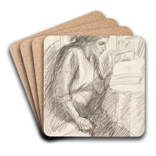 Lukeva nainen by Alfred William Finch Art Drink Coaster set