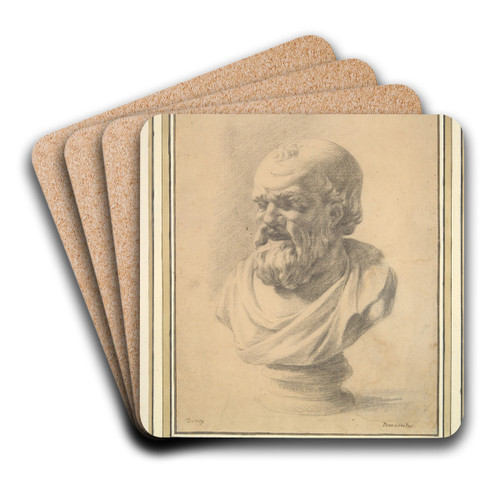 Portrait Bust ofDemocritus by Jan de Bisschop Art Drink Coaster set