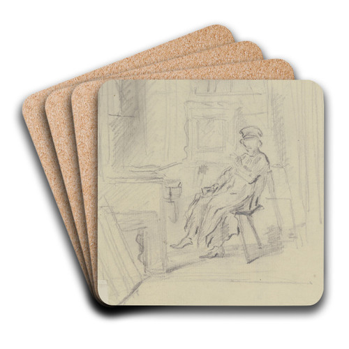 In seiner Werkstatt sitzender Mann, rauchend by Anton Burger Art Drink Coaster set