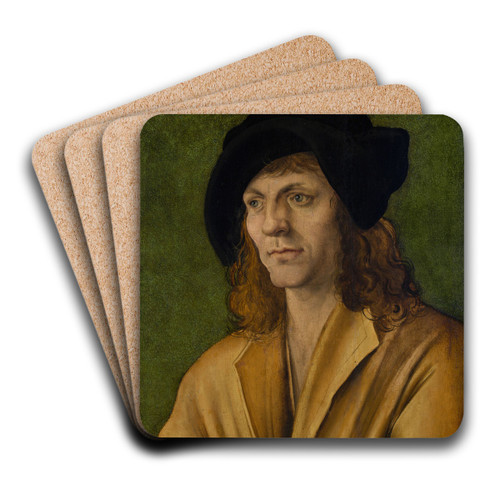 Portrait of a man in a yellow jacket by Hans Leonhard Schufelein Art Drink Coaster set