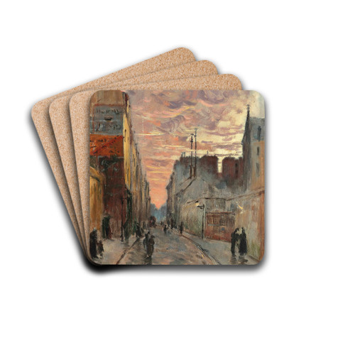 A Bustling Street At Dusk by Charles Franois Pcrus Drink Coasters - set of 4