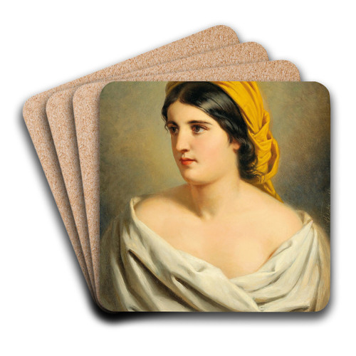 Portrait of a Woman with Yellow Headscarf by Anton Ebert Art Drink Coaster set