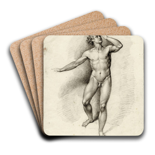 Staand mannelijk naakt, met geheven arm by David Humbert de Superville Art Drink Coaster set Staand mannelijk naakt, met geheven arm by David Humbert de Superville Art Drink Coaster set