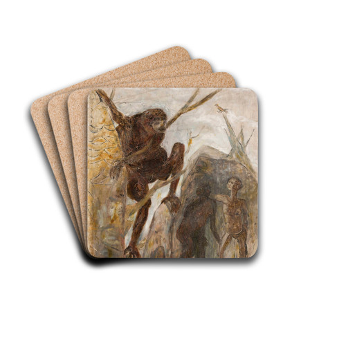Landscape with a monkey by Tadeusz Makowski Drink Coasters - set of 4 Landscape with a monkey by Tadeusz Makowski Drink Coasters - set of 4