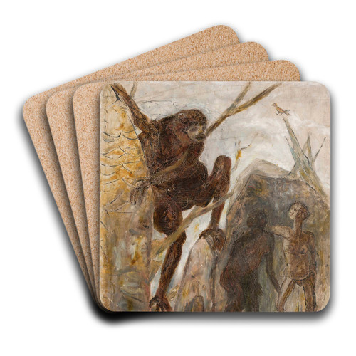 Landscape with a monkey by Tadeusz Makowski Art Drink Coaster set Landscape with a monkey by Tadeusz Makowski Art Drink Coaster set